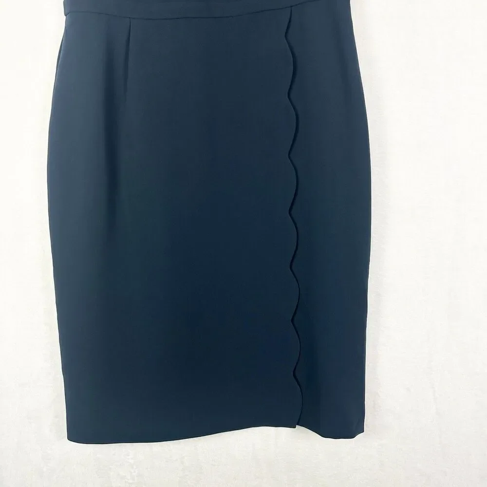 J Crew Scallop Crepe Sheath Dress Size 12 NEW Navy Blue Career Surplice